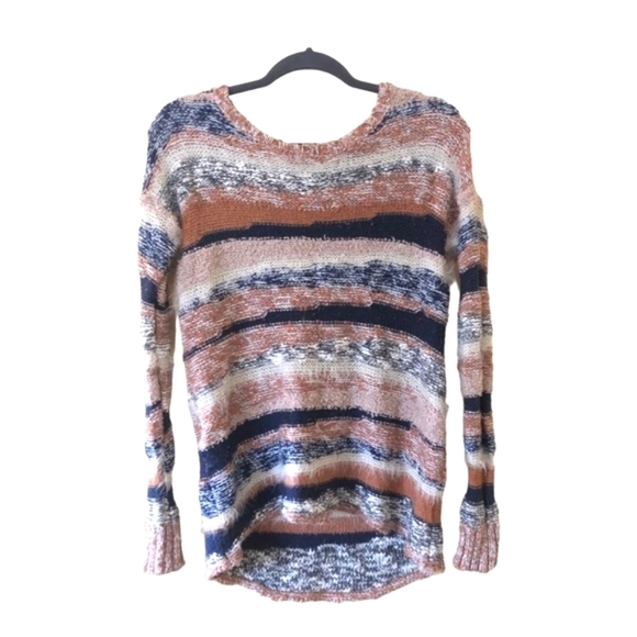 American Eagle Striped Fuzzy Knit Western Boho Pullover Sweater Womens XS Multi - Picture 1 of 8